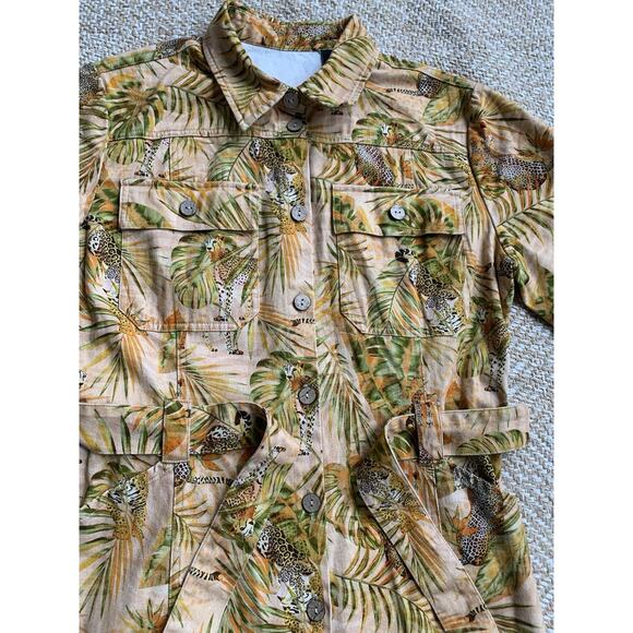 Desigual tropical shirt dress leopard cheetah safari M - Picture 6 of 12